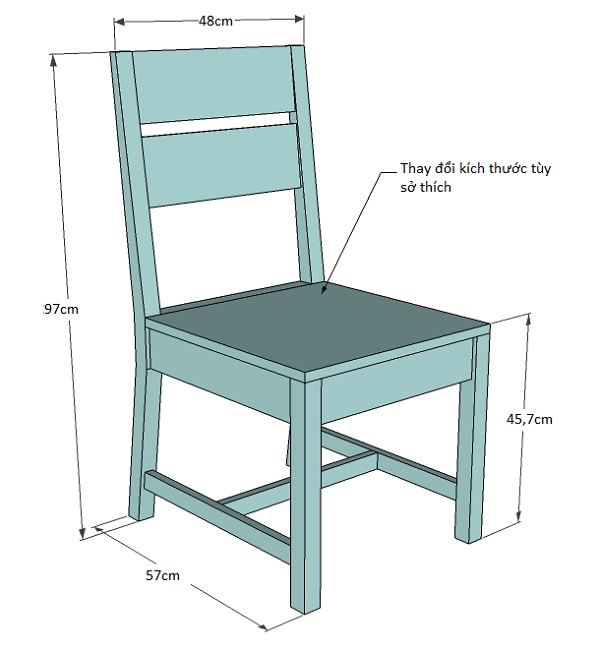 Bản vẽ ghế gỗ đơn giản với kích thước chuẩn
