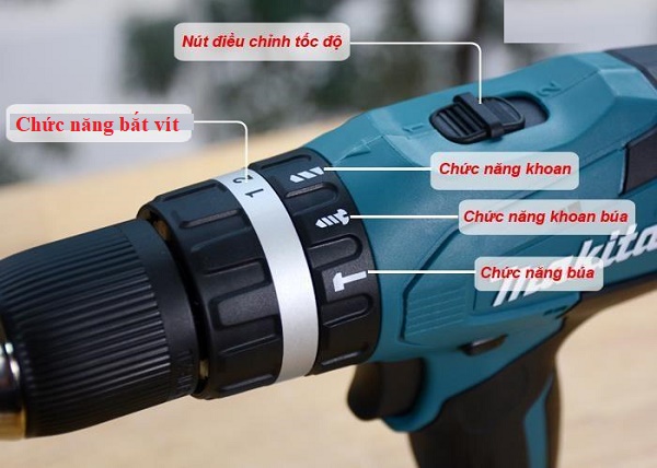 Các nút chức năng trên máy khoan pin có búa