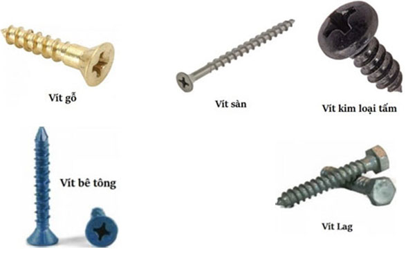 Các loại vít sử dụng cho những vật liệu tương ứng, phù hợp
