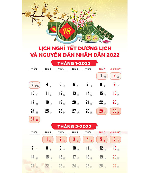 Lịch nghỉ Tết 2022 nguyên đán