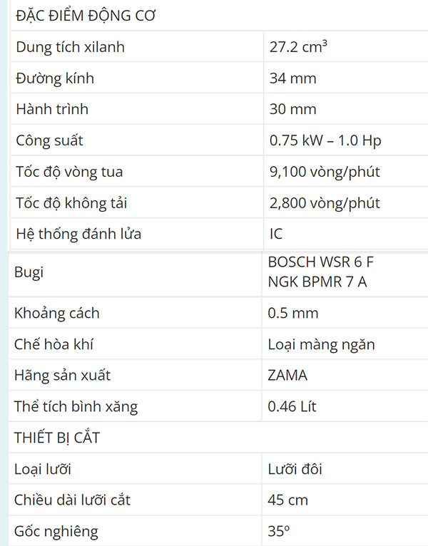 Thông số làm việc của máy cắt tỉa hàng rào stihl hs 45