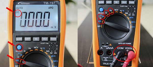 Kết nối dây dò vào đúng cổng của đồng hồ vạn năng