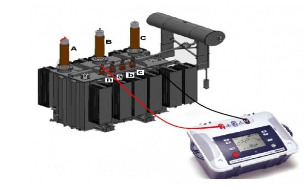 Kiểm tra điện trở cách điện giữa cuộn dây điện áp thấp với thân chính máy biến áp.