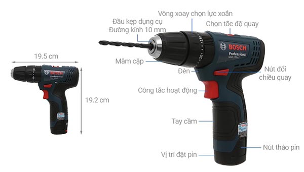Cấu tạo Bosch GSB 120-LI GEN II (1 pin + phụ kiện)
