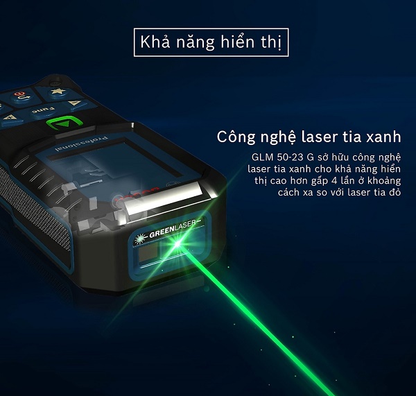Máy đo khoảng cách tia xanh hiển thị rõ nét
