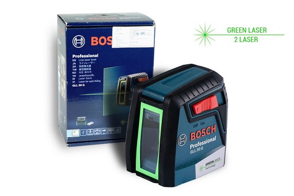 Máy cân bằng Bosch GLL 30G sử dụng 2 tia xanh cho ánh sáng sắc nét.