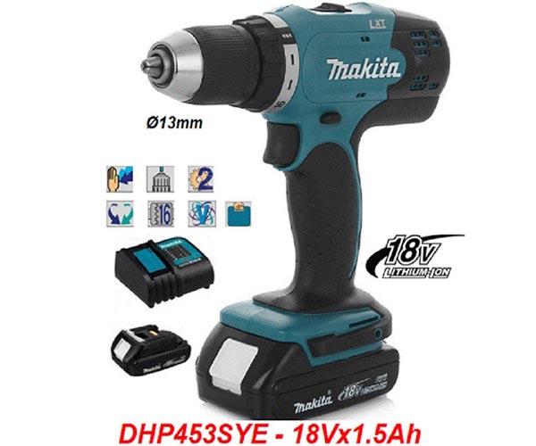 Máy khoan búa vặn vít dùng pin Makita DHP453SYE