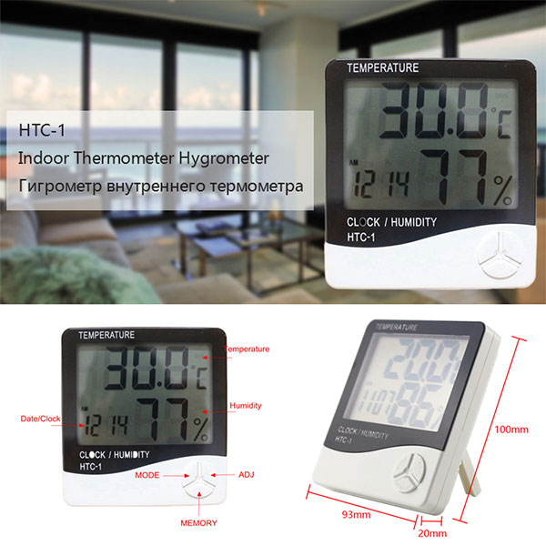 Đồng hồ đo nhiệt độ độ ẩm HTC-1 có thể đặt trên bàn hoặc treo tường