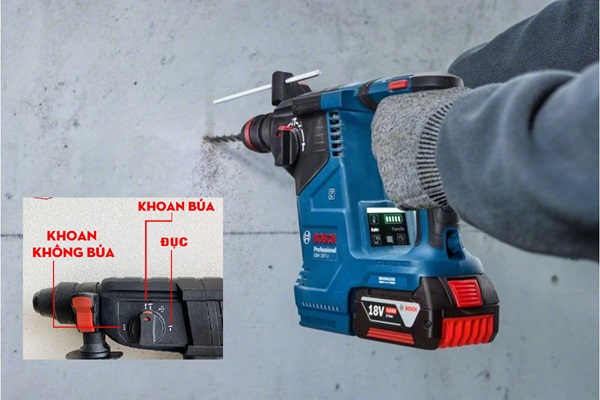 Chế độ khoan, đục bê tông trên máy khoan pin bê tông