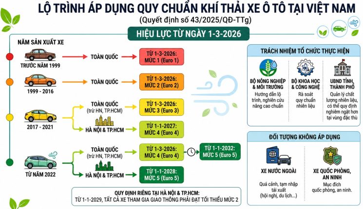 Các mức kiểm định khí thải ô tô hiện nay theo năm sản xuất xe