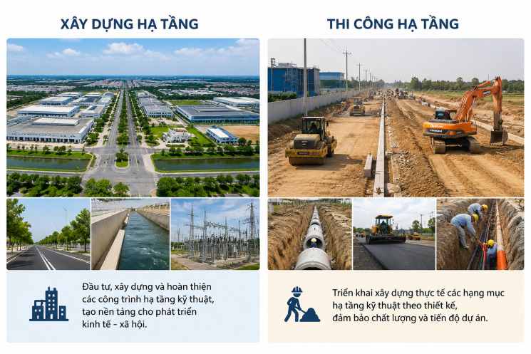So sánh khái niệm giữa xây dựng hạ tầng và thi công hạ tầng